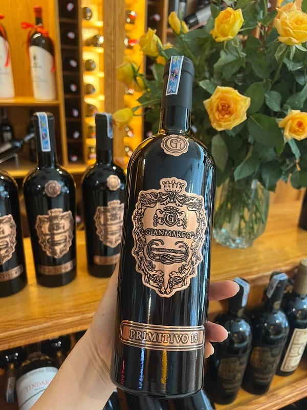 Nhãn chai rượu Vang Ý Gianmarco Primitivo 18%