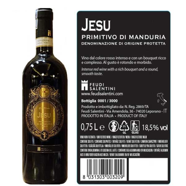 Rượu Vang Ý Jesu Feudi Salentini Old Vines 18,5 độ chính hãng